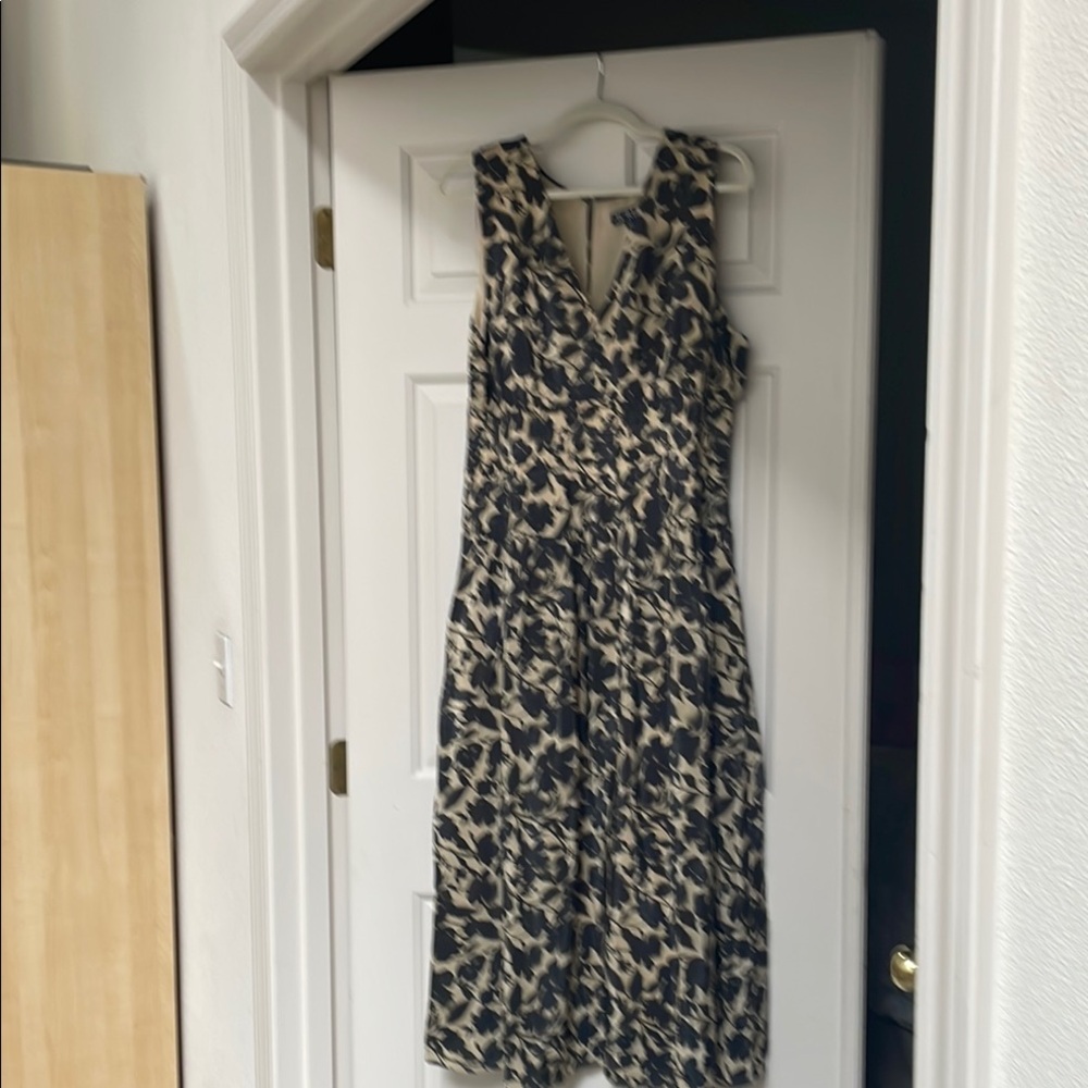 J. Crew  “Hyacinth” Black and Cream Midi Dress L NWT